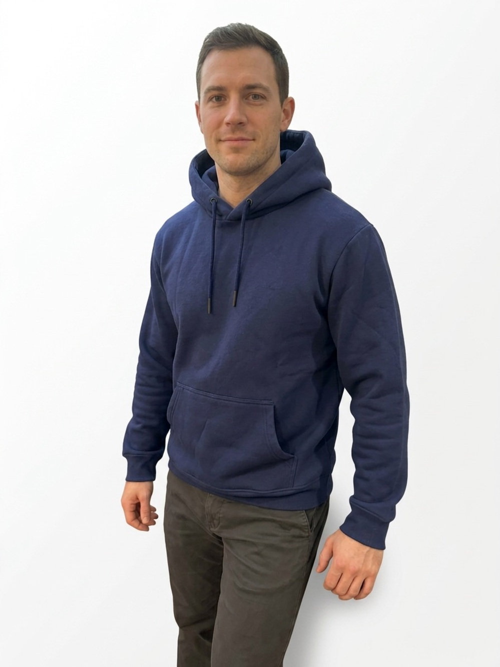 Premium Mens Navy Blue Pullover Hoodie - Size Large